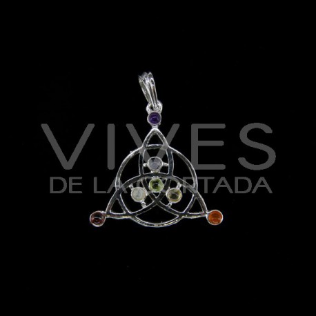 Pingente Trisqueta Celta com Minerais dos Chakras - Banhado a Prata