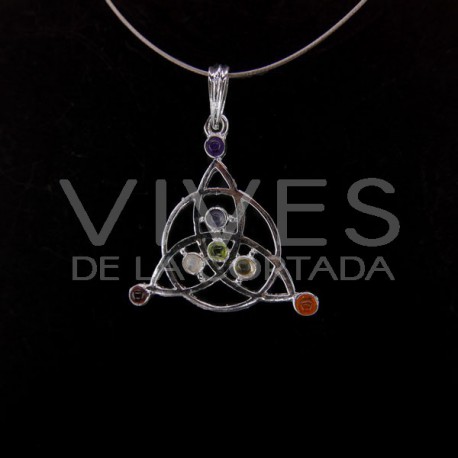 Pingente Trisqueta Celta com Minerais dos Chakras - Banhado a Prata