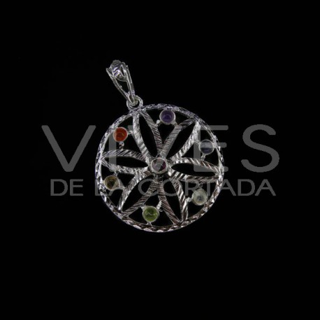 Pendentif Fleur avec minéraux de chakra - Bain d'argent