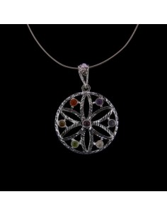 Pingente Flor com Minerais Chakra - Banhado a Prata