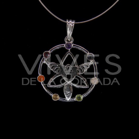 Pingente de Anjo com Minerais dos Chakras - Banhado a Prata