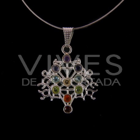 Pendentif Filigrane avec minéraux de chakra - Plaqué argent