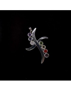 Pendentif Croix des Chakras avec Minéraux - Plaqué Argent 2