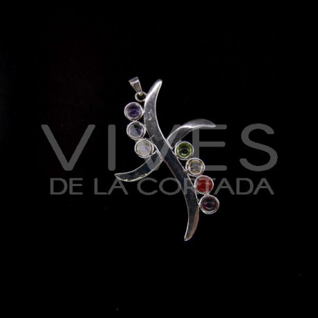Pendentif Croix des Chakras avec Minéraux - Plaqué Argent