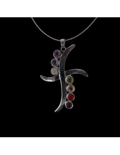 Pendentif Croix des Chakras avec Minéraux - Plaqué Argent
