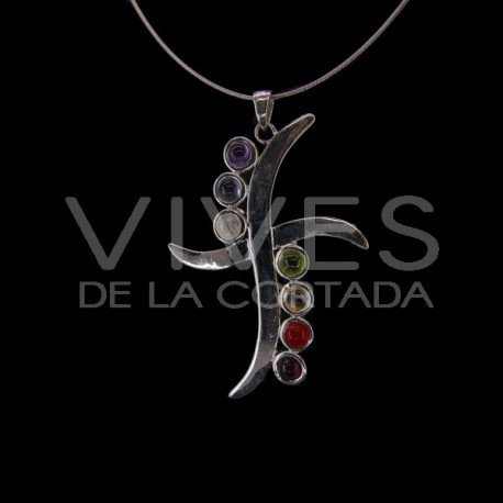 Pendentif Croix des Chakras avec Minéraux - Plaqué Argent