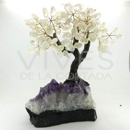 Árvore grande de quartzo com base em drusa de ametista