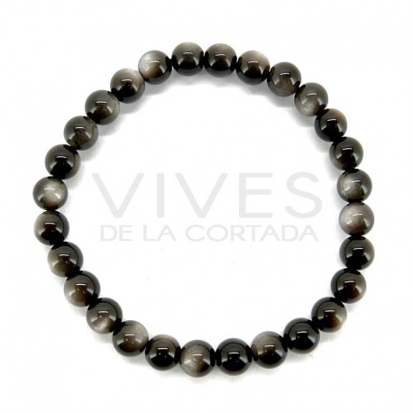 Bracelet obsidienne argentée 6mm