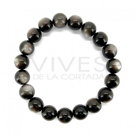 Pulseira de obsidiana banhada a prata 10mm