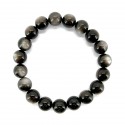 Pulseira de obsidiana banhada a prata 10mm