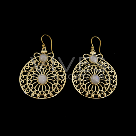 Brincos em bronze filigrana com mineral -101-