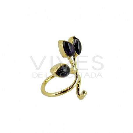Anillo de Bronce con Mineral Aleatorio -36-