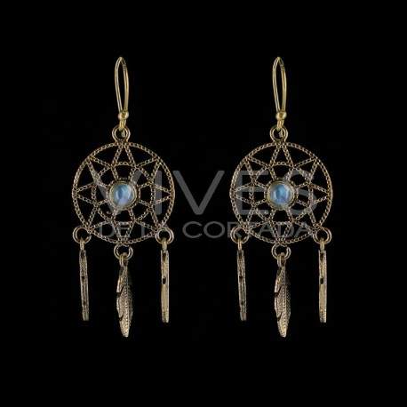 Pendientes de Bronce con Mineral Aleatorio -70-