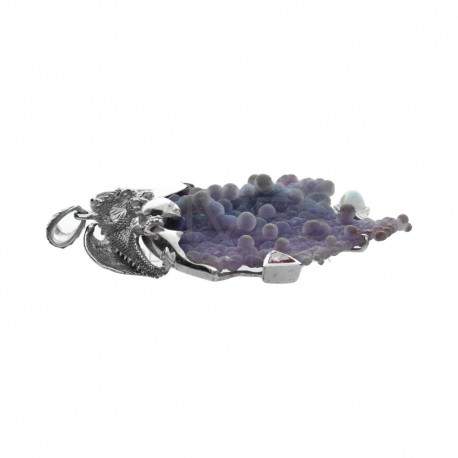 Pendant Grape Chalcedony Dragon in 925 Sterling Silver
