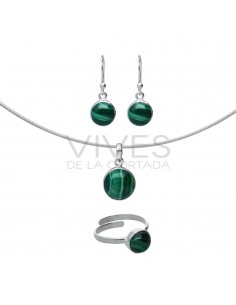 Conjunto de prata esterlina 925 com círculos de malaquita