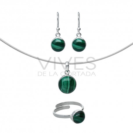925 Sterling Silver Circle Malachite Set