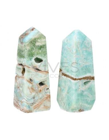 Pointe d'aragonite bleue polie