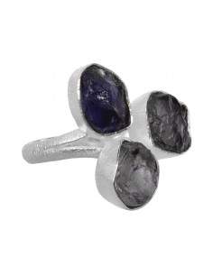 Triple Rough Iolite Ring in...