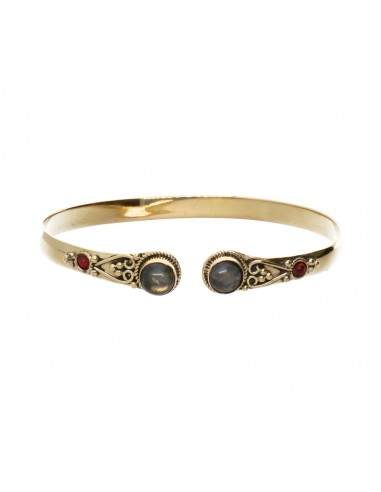Bronze Bracelet with Double Red...