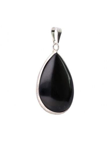 Silver Plated Obsidian Drop Pendant