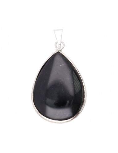 Silver Plated Obsidian Drop Pendant