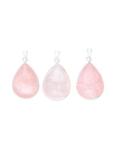 Silver Plated Rose Quartz Drop Pendant