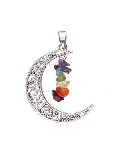 Moon Pendant with Chakra Minerals in...