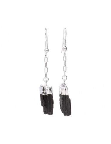Rough Tourmaline Silver Plated Earrings