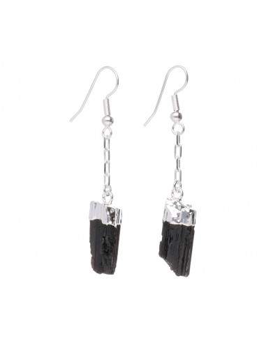 Rough Tourmaline Silver Plated Earrings