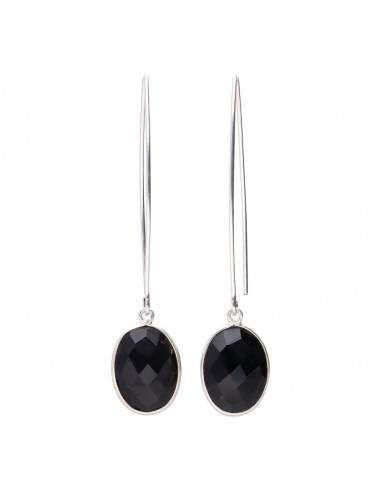 Silver Plated Oval Onyx Earrings -P46-