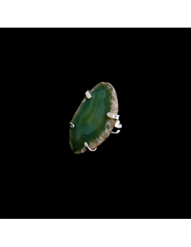 Silver Plated Dyed Green Agate Ring