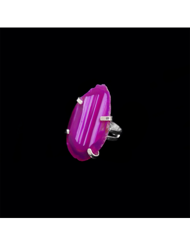 Silver Plated Fuchsia Dyed Agate Ring