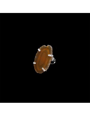 Brown Agate Ring Dyed in Silver Plating