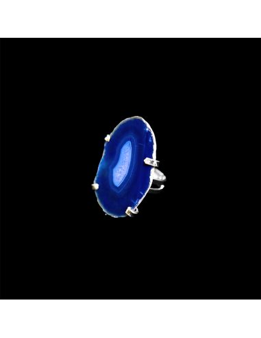 Blue Agate Ring Dyed in Silver Plating