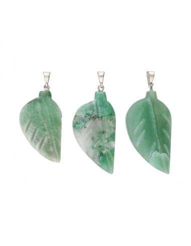 Green Leaf Quartz Pendants in Silver...