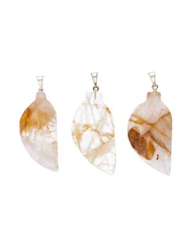 Pendentif feuille de quartz doré...