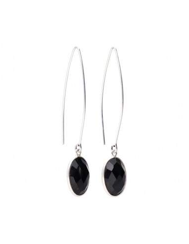 Silver Plated Oval Onyx Earrings -P46-