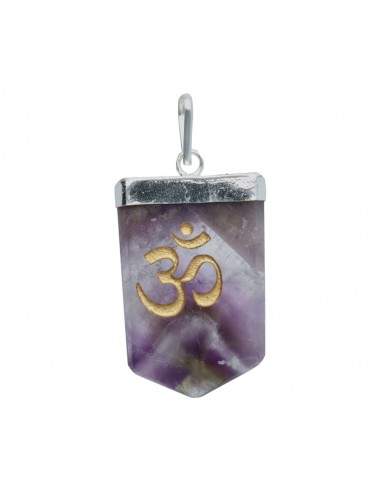 Amethyst Om Pendant in Silver Plating
