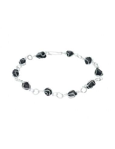 Pulseira de ônix banhada a prata e ródio