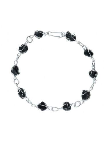 Bracelet d'onyx plaqué argent et rhodium