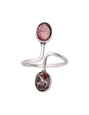 Silver Plated Ring with Garnet -A8-