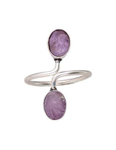 Bague plaquée argent avec améthyste -A8-