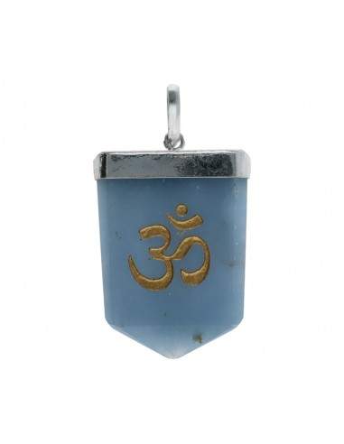Blue Quartz Om Pendant in Silver Plating
