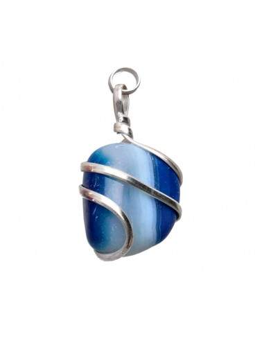 Blue Dyed Agate Pendant with Spiral...