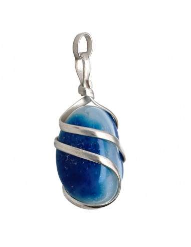 Blue Dyed Agate Pendant with Spiral...