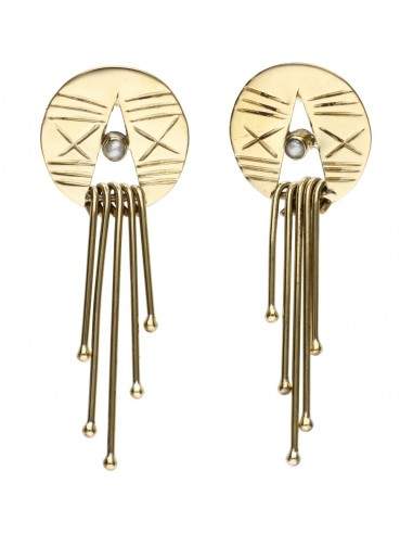 Bronze Earrings with Random Mineral -63-
