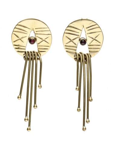 Bronze Earrings with Random Mineral -63-
