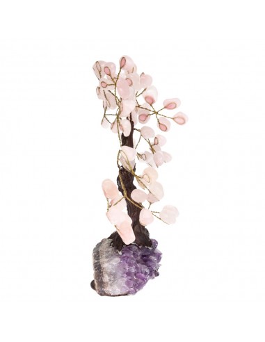 Pequena árvore de quartzo rosa com...