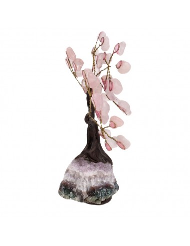 Mini árvore de quartzo rosa com base...