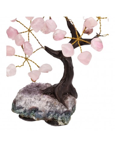 Mini árvore de quartzo rosa com base...